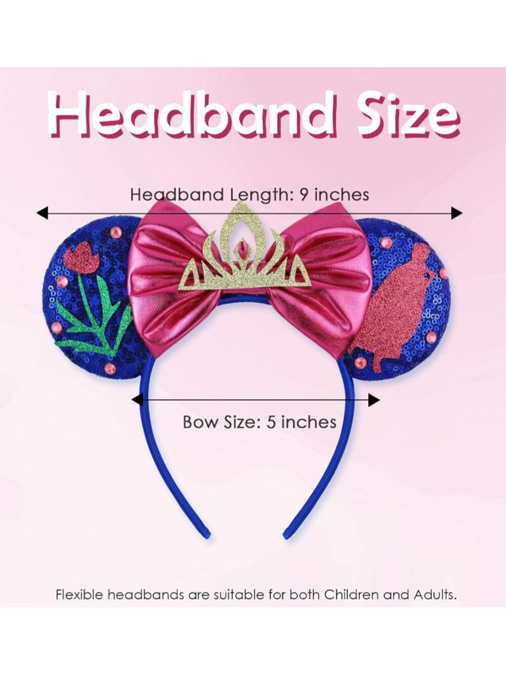 Women Snow White blue Polyester Sequin Bow Mickey Mouse Headband Hair Accessory - Picture 3 of 7